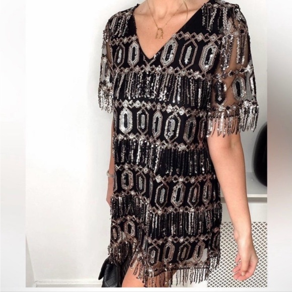Zara Sequins Fringe Dress Medium - Picture 5 of 16
